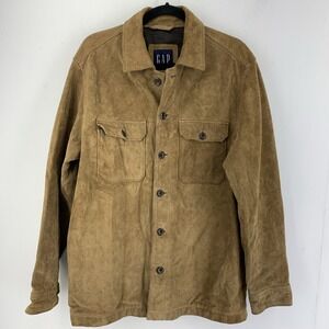 Vintage 90s Y2K Gap Mens Medium Leather Jacket Shacket Grunge Pockets Lined